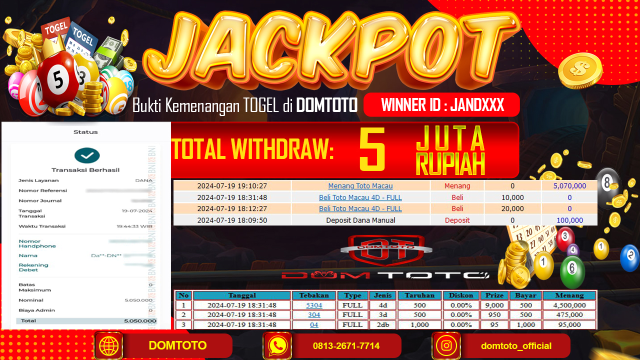 JACKPOT MENANG TOTO MACAU 19 JULI 2024